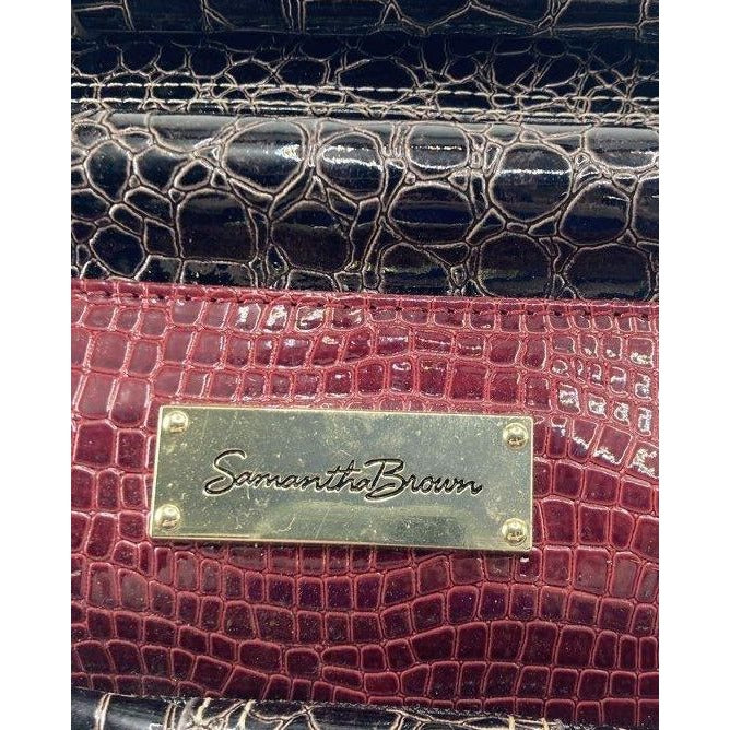 Samantha Brown Burgundy & Black Crocodile-Embossed Tote Handbag