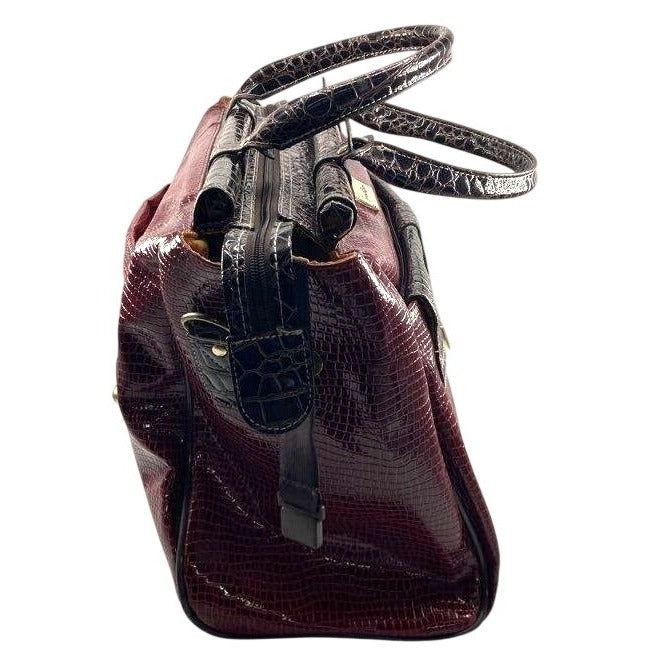 Samantha Brown Burgundy & Black Crocodile-Embossed Tote Handbag