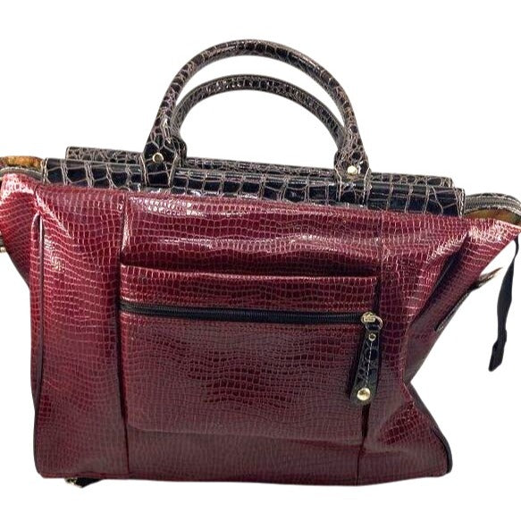 Samantha Brown Burgundy & Black Crocodile-Embossed Tote Handbag