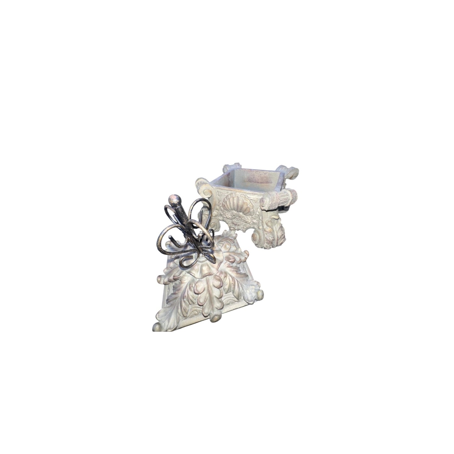 Decorative Cast Metal Tissue Box Holder With Ornate Scroll Design & Removable Lid