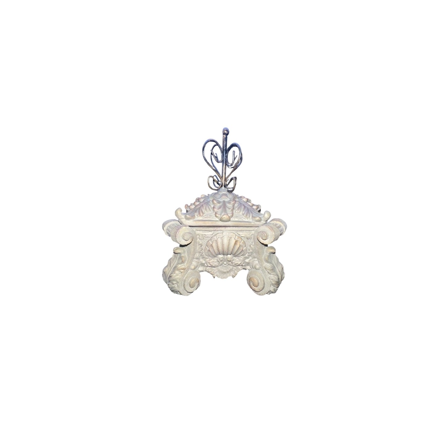 Decorative Cast Metal Tissue Box Holder With Ornate Scroll Design & Removable Lid