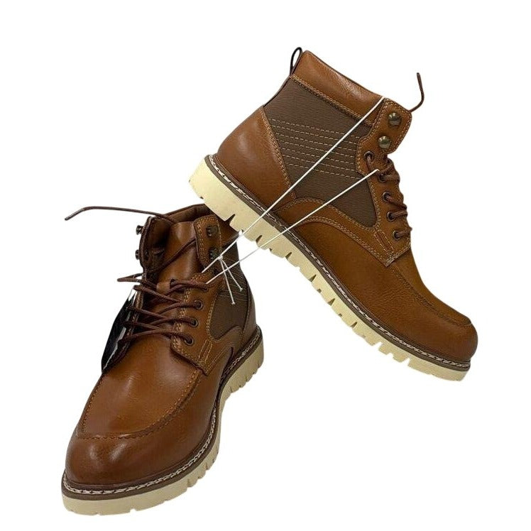 Steve Madden Men's P-Bleeker Tan Leather & Textile Lace-Up Boots