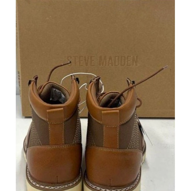 Steve Madden Men's P-Bleeker Tan Leather & Textile Lace-Up Boots
