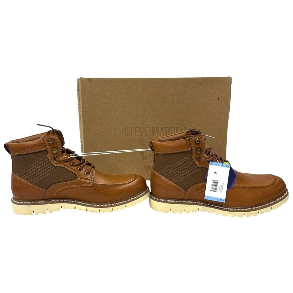 Steve Madden Men's P-Bleeker Tan Leather & Textile Lace-Up Boots