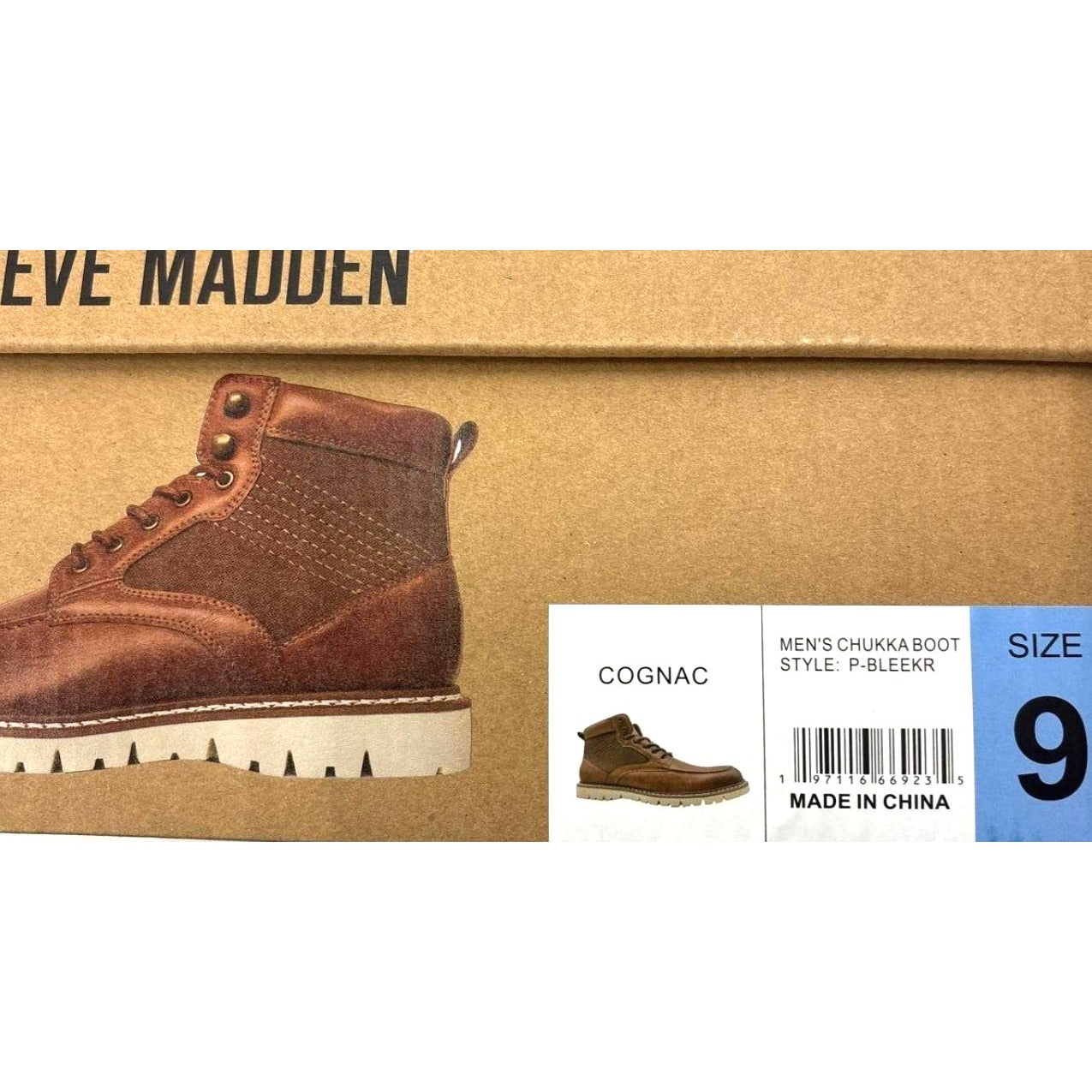Steve Madden Men's P-Bleeker Tan Leather & Textile Lace-Up Boots