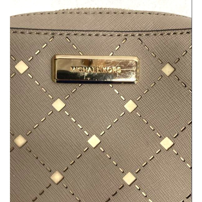 Michael Kors Taupe Quilted Crossbody Bag With Gold Accents & Chain Strap