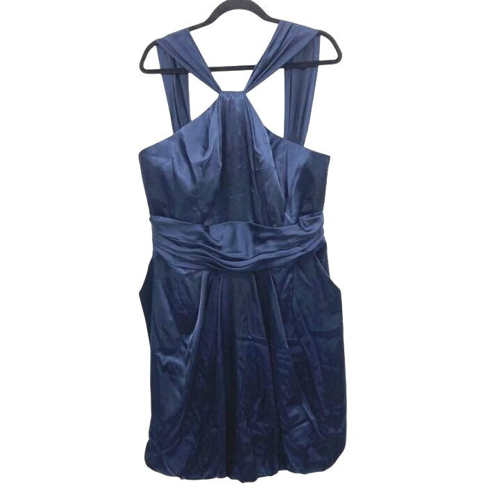 Davids Bridal Navy Satin Halter Dress With Ruched Waist - Size 16 NWT