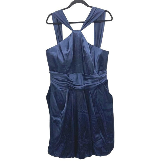 Davids Bridal Navy Satin Halter Dress With Ruched Waist - Size 16 NWT