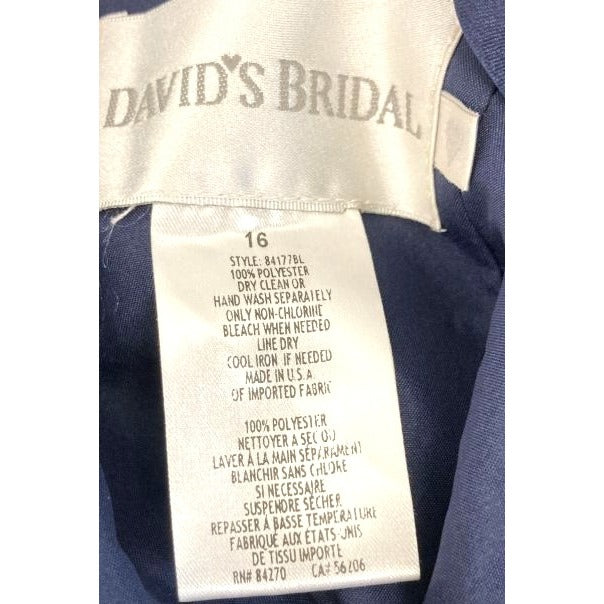 Davids Bridal Navy Satin Halter Dress With Ruched Waist - Size 16 NWT