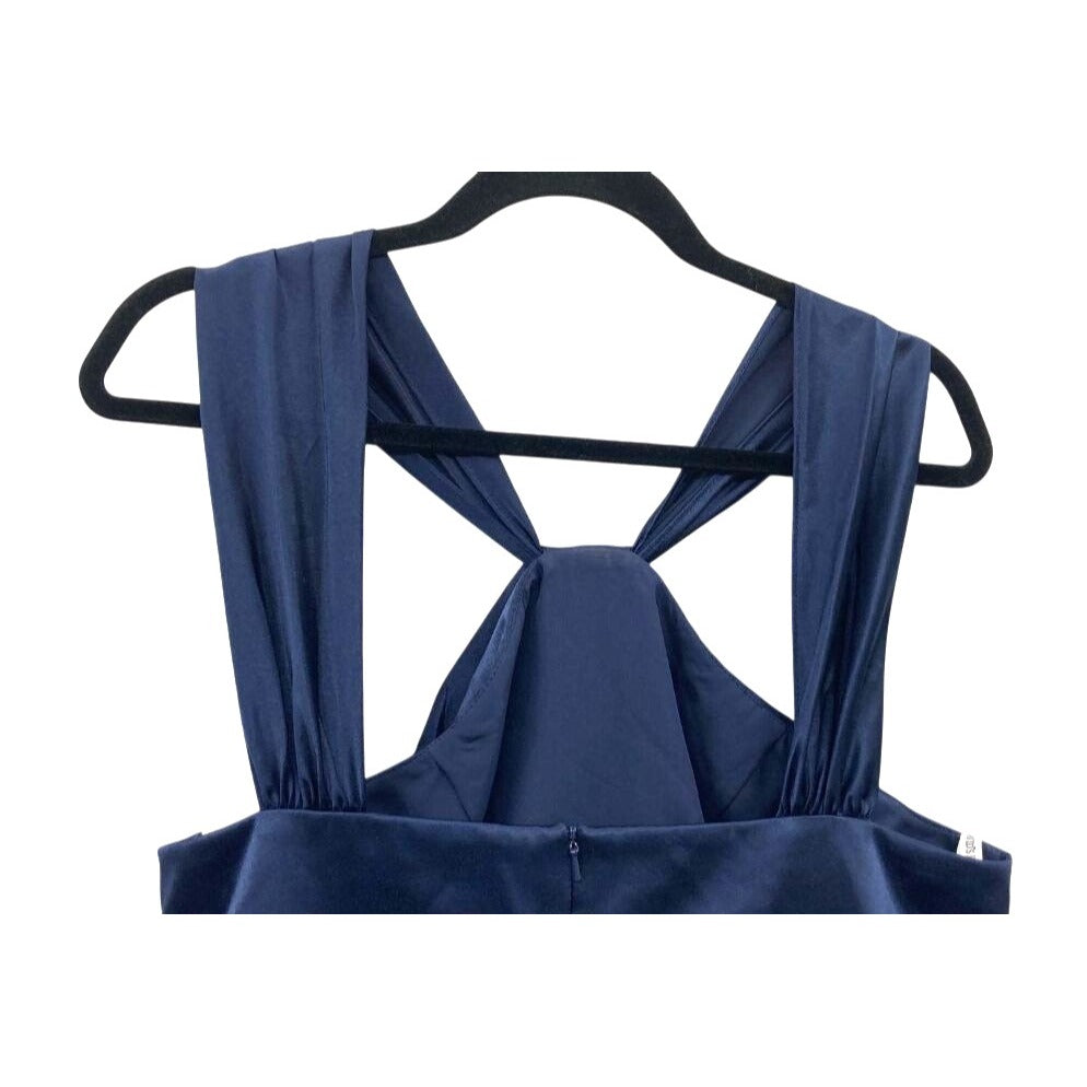 Davids Bridal Navy Satin Halter Dress With Ruched Waist - Size 16 NWT