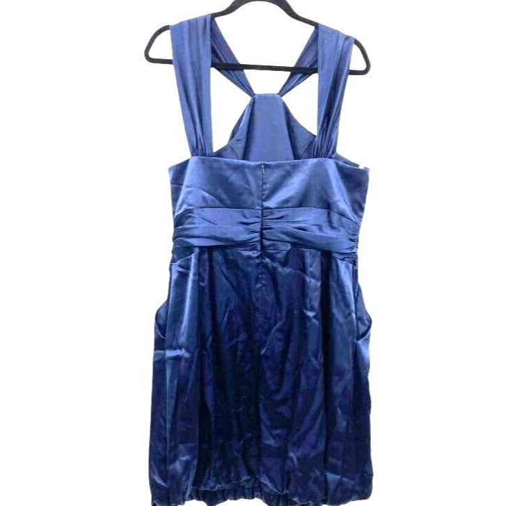 Davids Bridal Navy Satin Halter Dress With Ruched Waist - Size 16 NWT