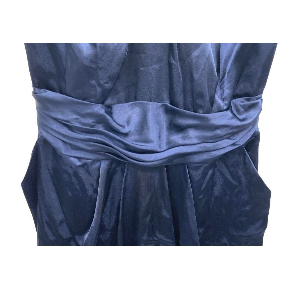 Davids Bridal Navy Satin Halter Dress With Ruched Waist - Size 16 NWT