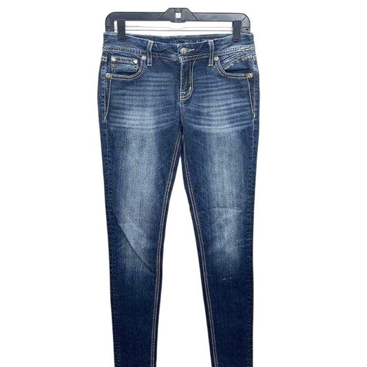Miss Me Mid-Rise Easy Skinny Distressed Embellished Jeans Size 26 Dark Wash Womens Denim Pants