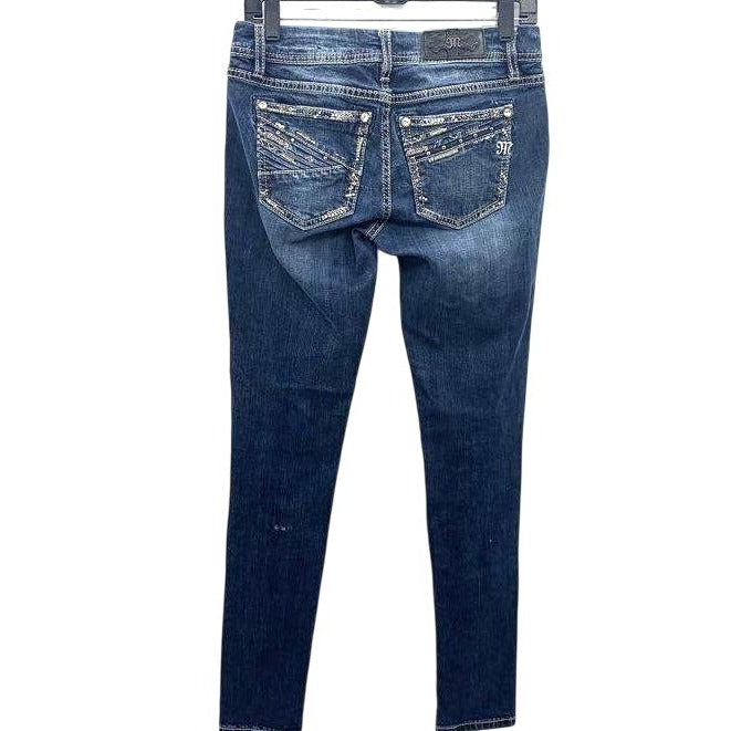 Miss Me Mid-Rise Easy Skinny Distressed Embellished Jeans Size 26 Dark Wash Womens Denim Pants