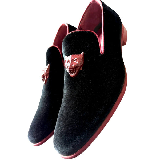 Amali Men's Velvet Slip-On Loafers Panther Detail Size 10.5