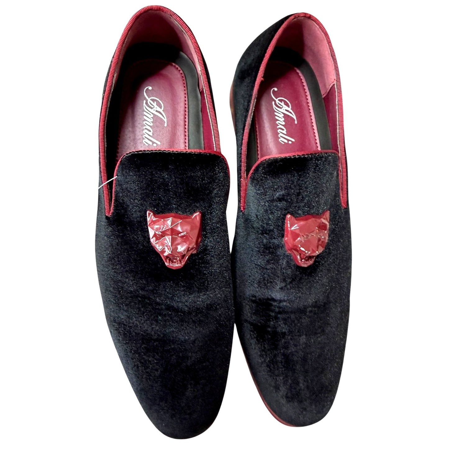 Amali Men's Velvet Slip-On Loafers Panther Detail Size 10.5