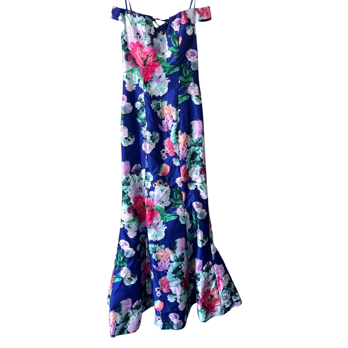 My Michelle Blue Floral Off Shoulder Mermaid Evening Gown Dress Size 9