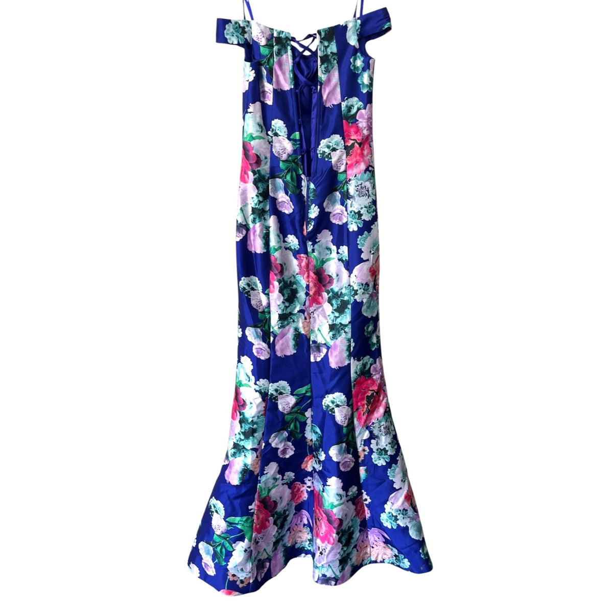 My Michelle Blue Floral Off Shoulder Mermaid Evening Gown Dress Size 9