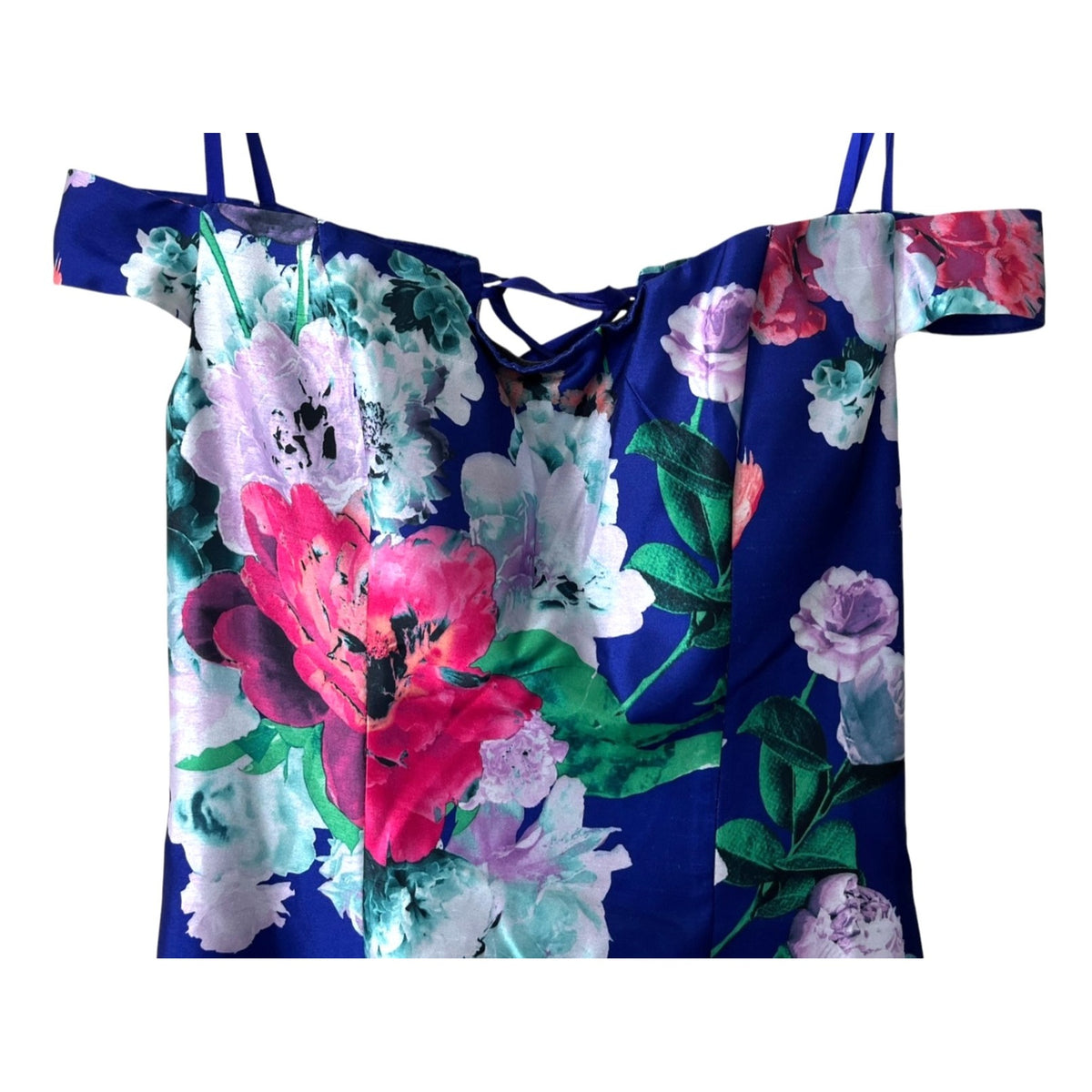 My Michelle Blue Floral Off Shoulder Mermaid Evening Gown Dress Size 9