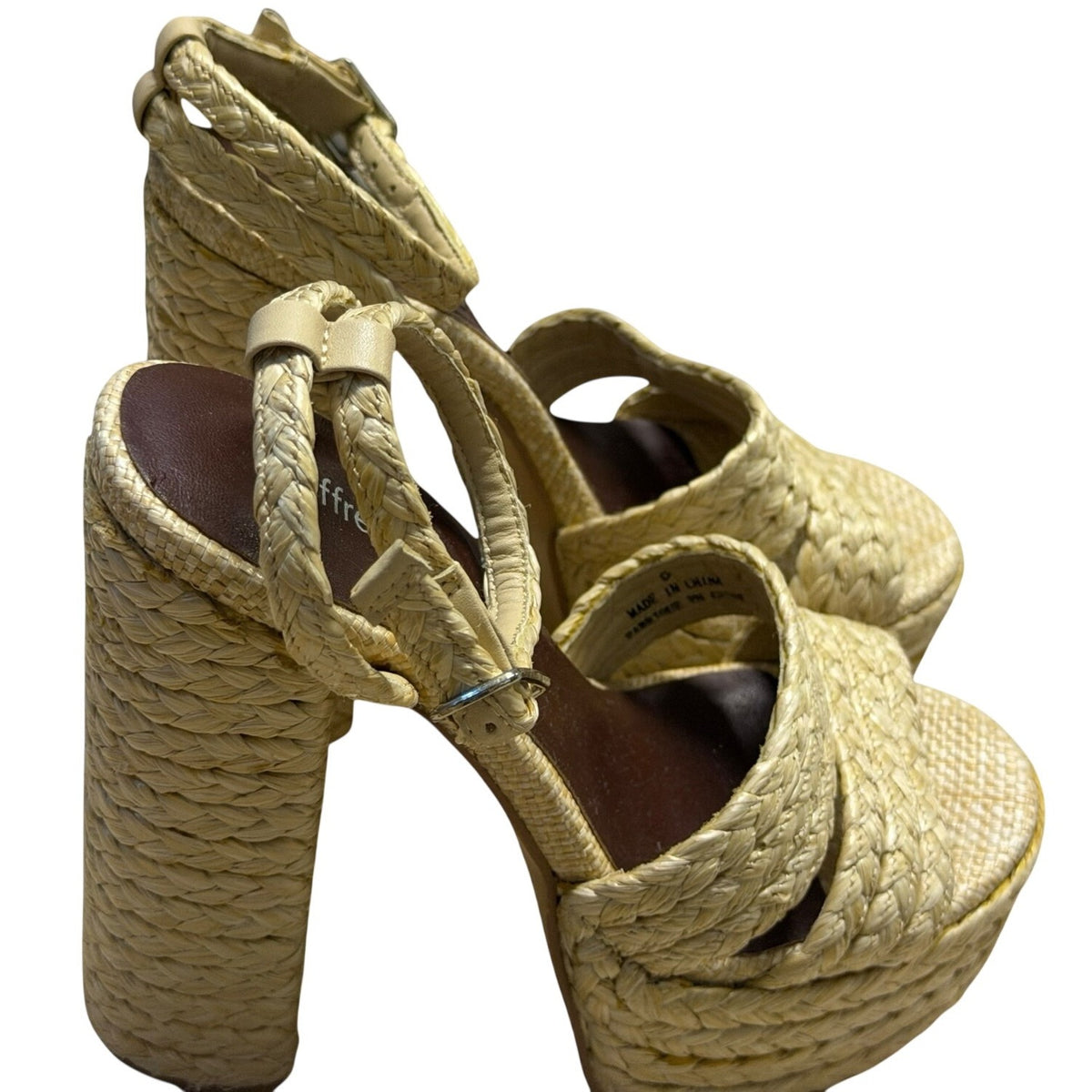 Jeffrey Campbell Yawl Platform Heeled Sandal in Natural Raffia Size 9