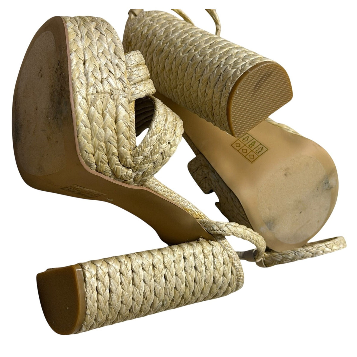 Jeffrey Campbell Yawl Platform Heeled Sandal in Natural Raffia Size 9
