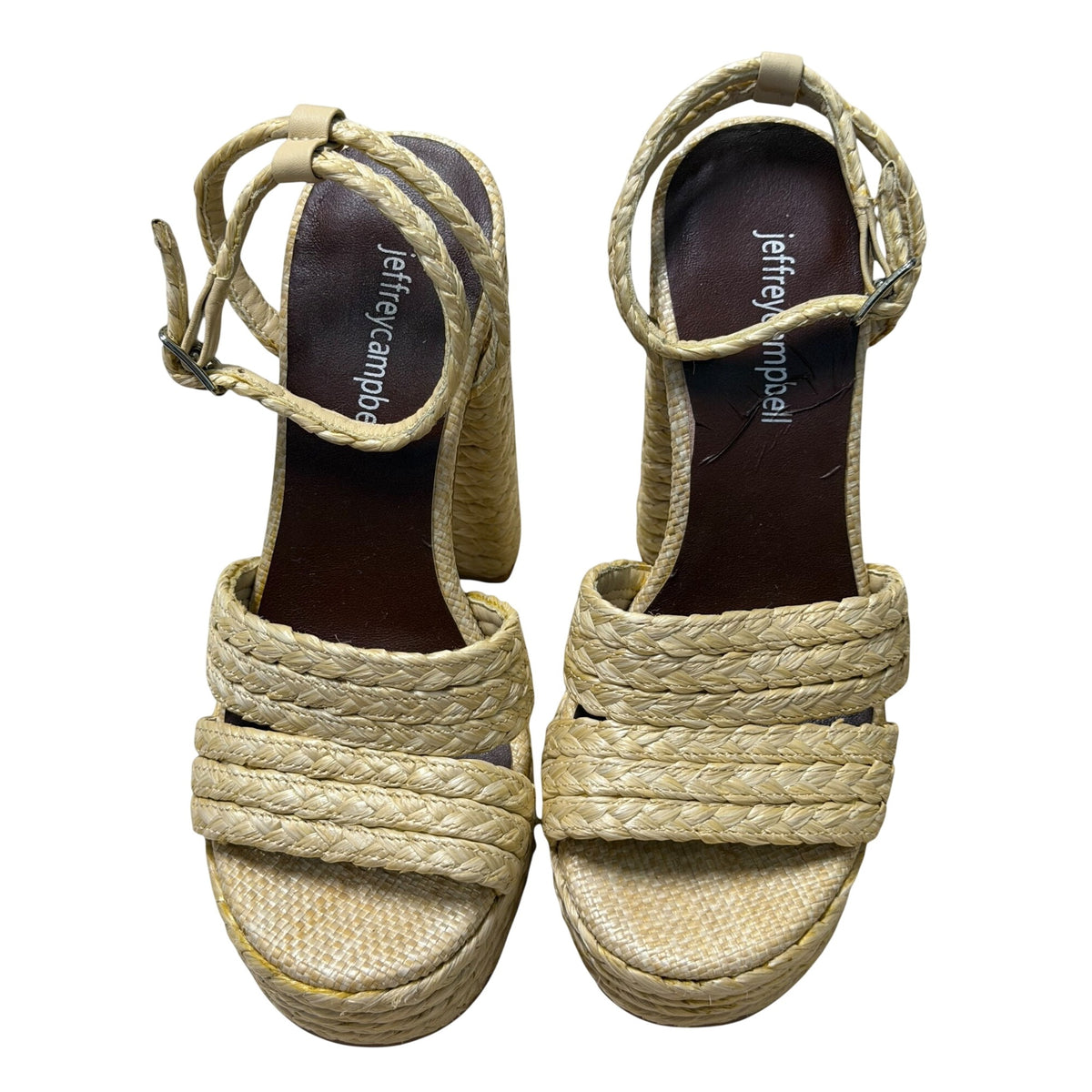 Jeffrey Campbell Yawl Platform Heeled Sandal in Natural Raffia Size 9