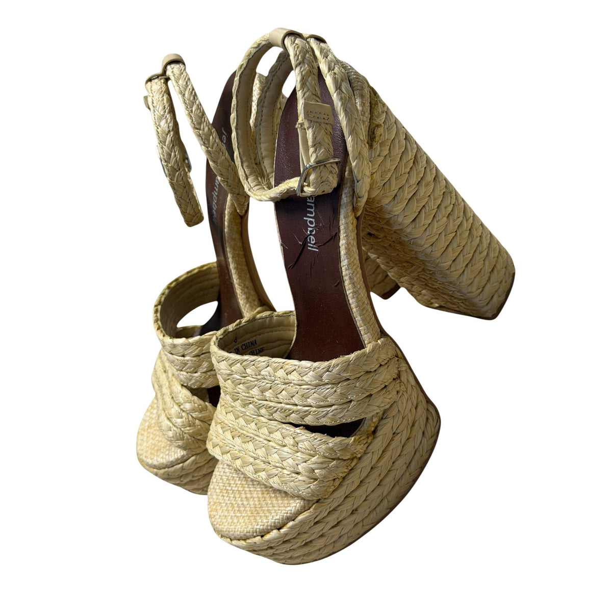 Jeffrey Campbell Yawl Platform Heeled Sandal in Natural Raffia Size 9