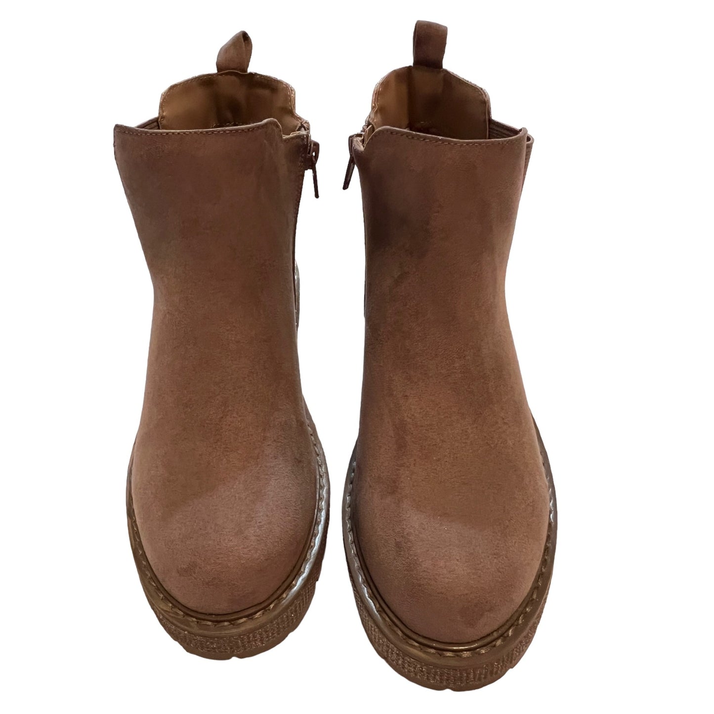 Steve Madden Tan Ankle Boots With Glitter Back Side Zipper & Elastic Panels Girl's SZ 3
