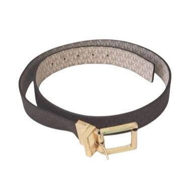 Michael Kors Women's Reversible Belt Vanilla/Brown 42" Gold Buckle