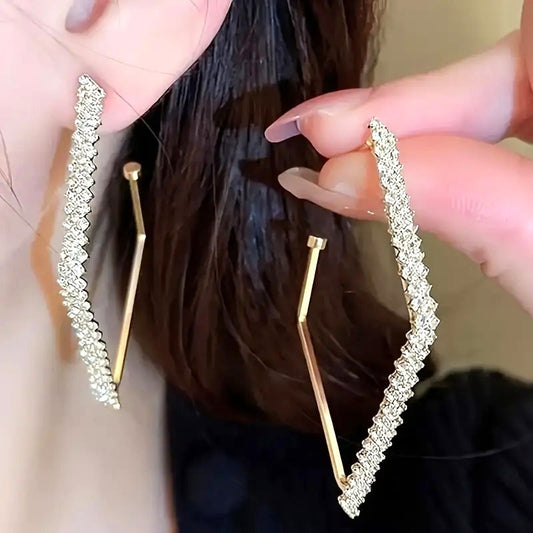 Gold Tone Rhinestone Zigzag Drop Earrings
