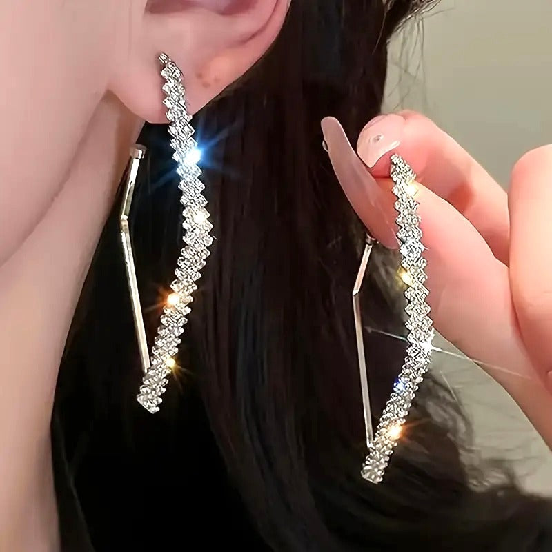 Gold Tone Rhinestone Zigzag Drop Earrings