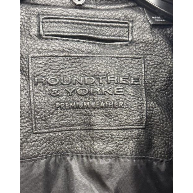 Roundtree & Yorke Men's Premium Leather Jacket Black Genuine Lambskin Size L