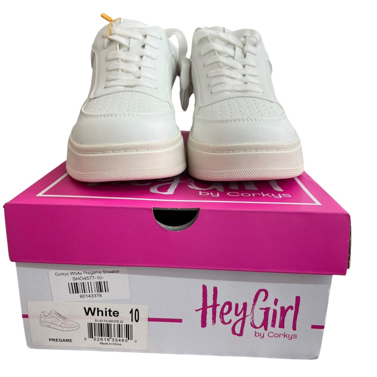Hey Girl By Corkys Pregame White Lace-Up Sneakers Size 10 New In Box