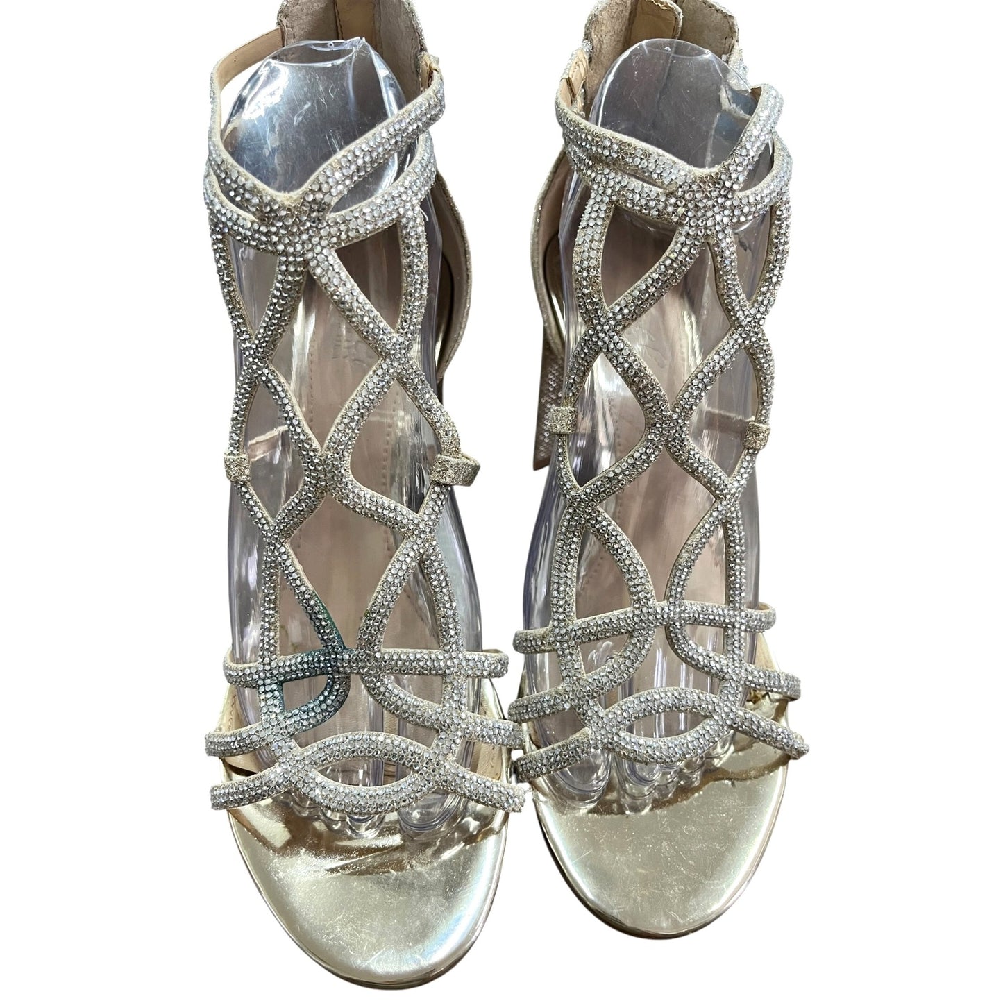 Jewel Badgley Mischka Gold Heeled Sandals SZ 9