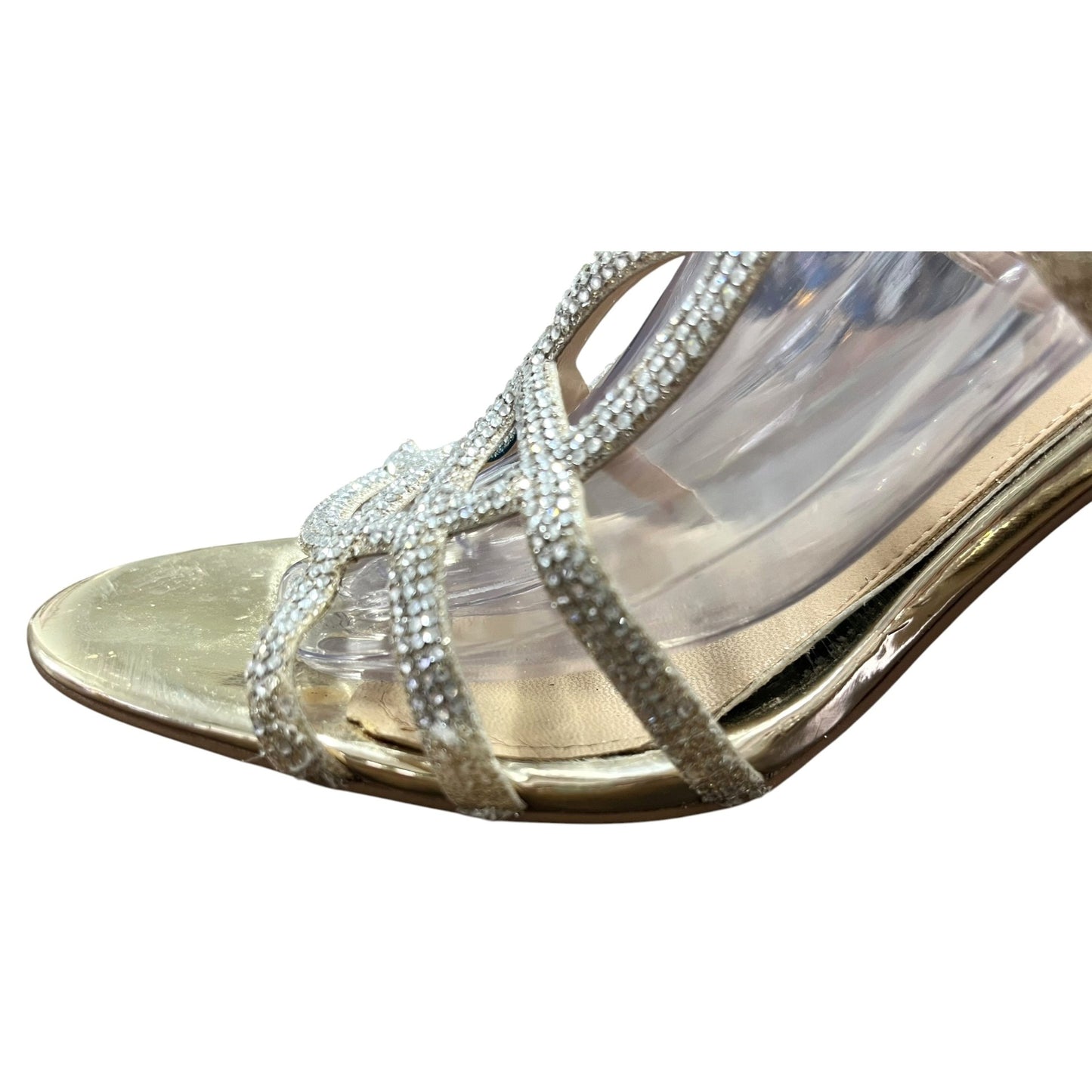 Jewel Badgley Mischka Gold Heeled Sandals SZ 9