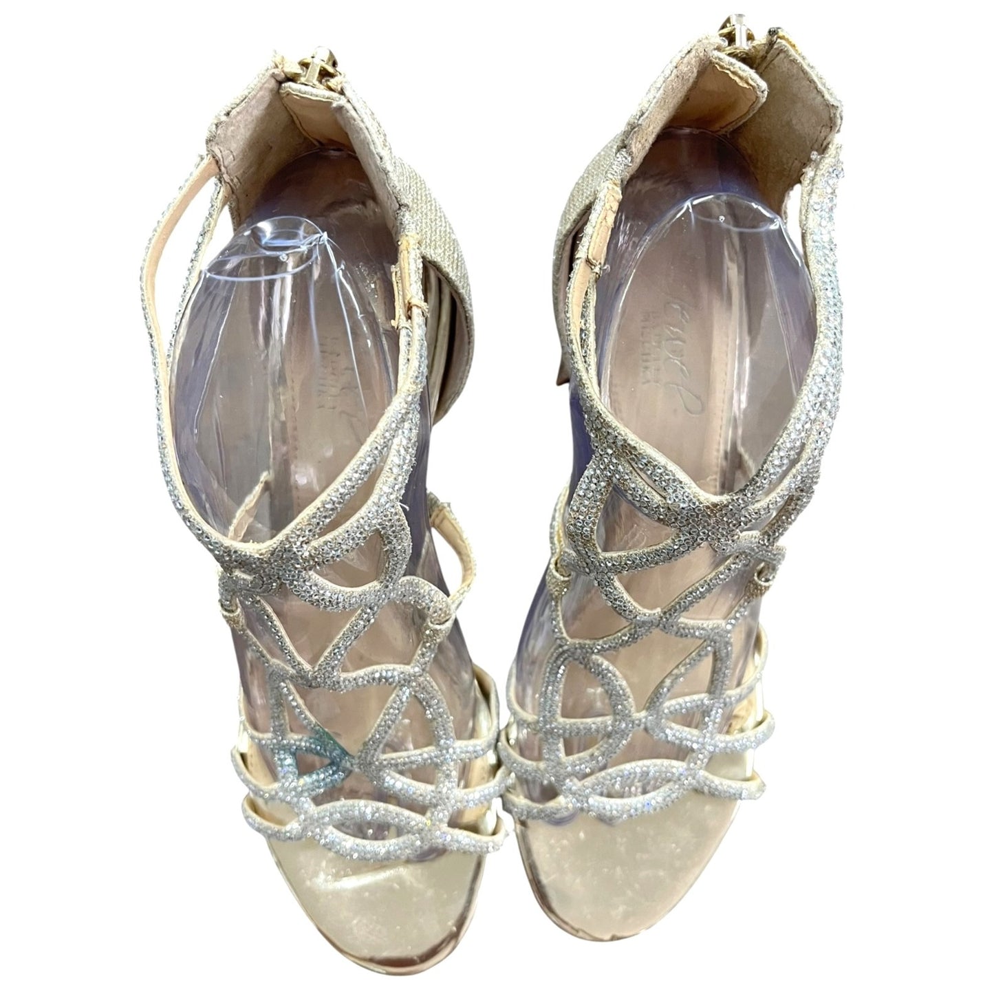 Jewel Badgley Mischka Gold Heeled Sandals SZ 9