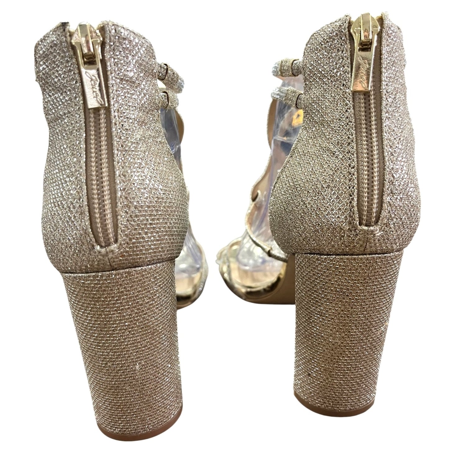 Jewel Badgley Mischka Gold Heeled Sandals SZ 9