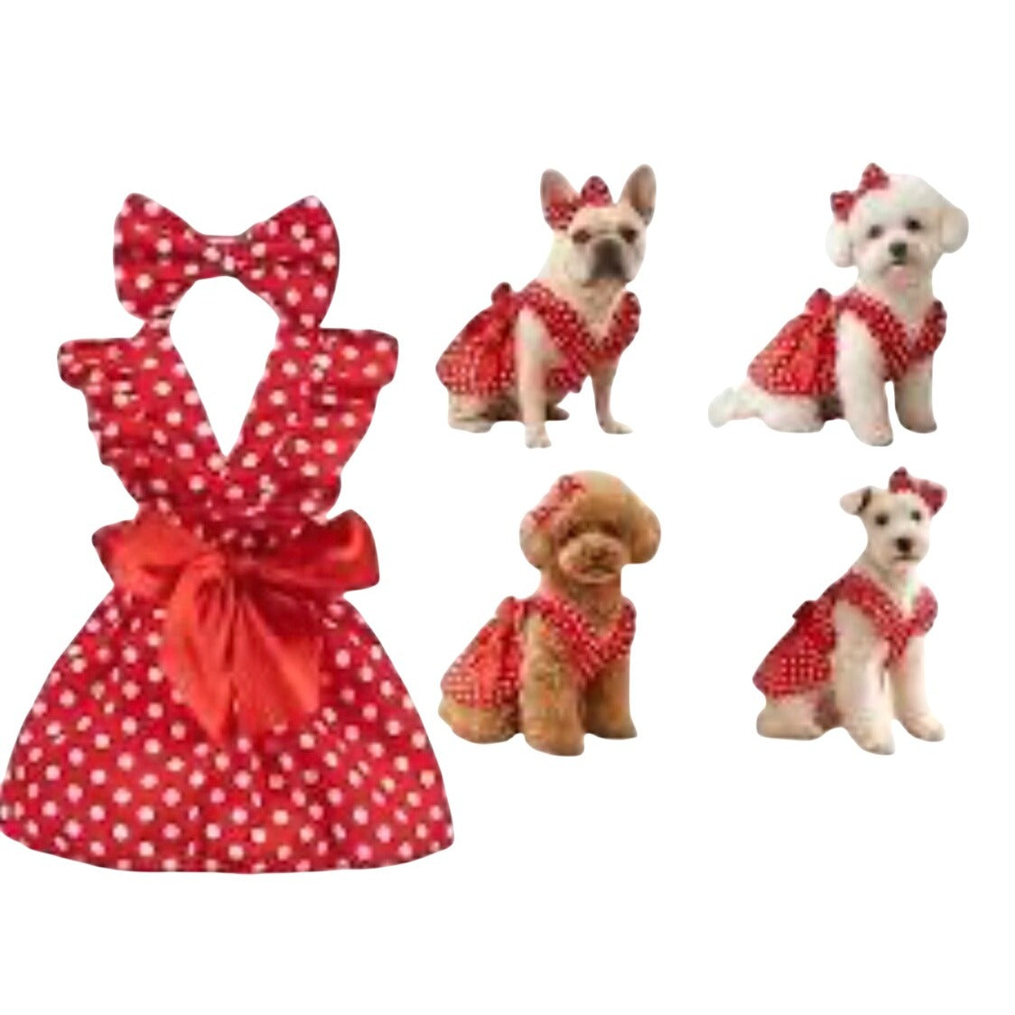 Red Polka Dot XL Dog Dress With Bow & Hair Clip NWOT