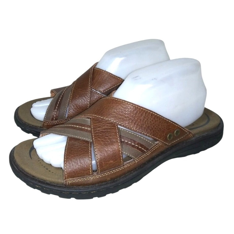 Abeo Bio-System Men's Brown Leather Slip-On Sz 11 Sandals With Arch Support & Cushioned Footbed