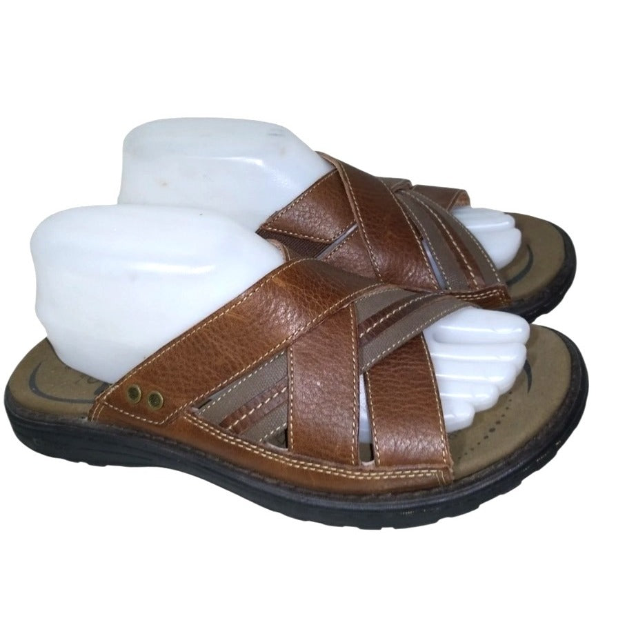 Abeo Bio-System Men's Brown Leather Slip-On Sz 11 Sandals With Arch Support & Cushioned Footbed