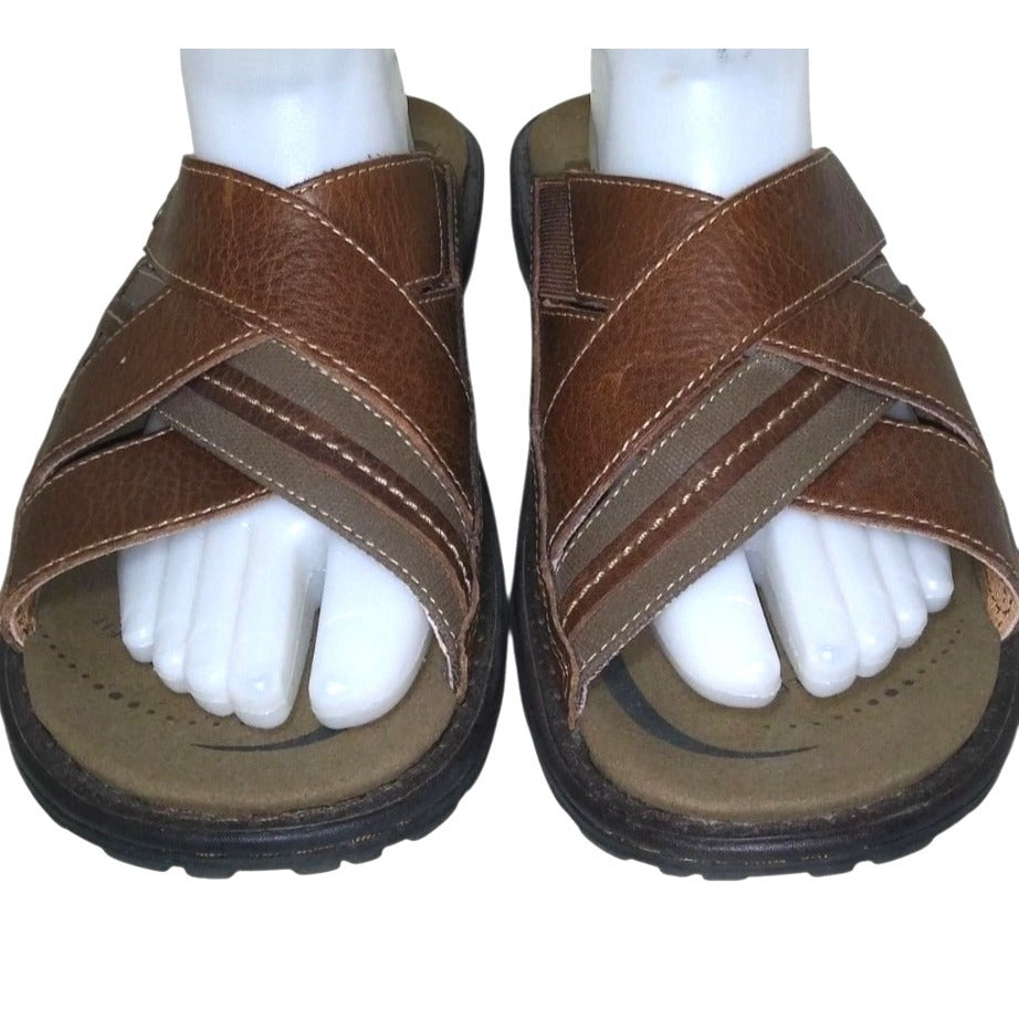 Abeo Bio-System Men's Brown Leather Slip-On Sz 11 Sandals With Arch Support & Cushioned Footbed