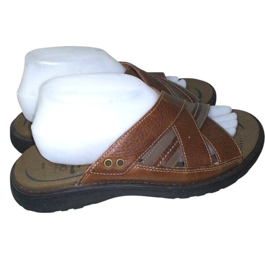 Abeo Bio-System Men's Brown Leather Slip-On Sz 11 Sandals With Arch Support & Cushioned Footbed