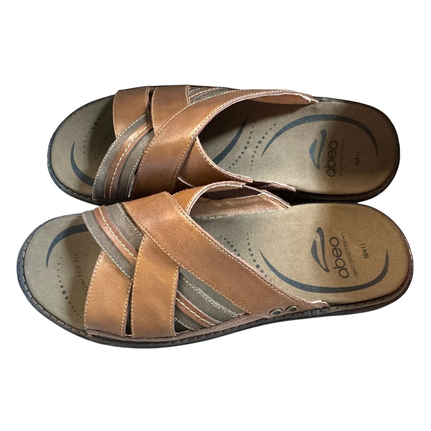 Abeo Bio-System Men's Brown Leather Slip-On Sz 11 Sandals With Arch Support & Cushioned Footbed