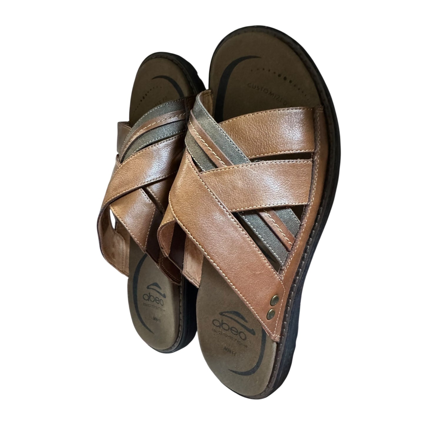 Abeo Bio-System Men's Brown Leather Slip-On Sz 11 Sandals With Arch Support & Cushioned Footbed