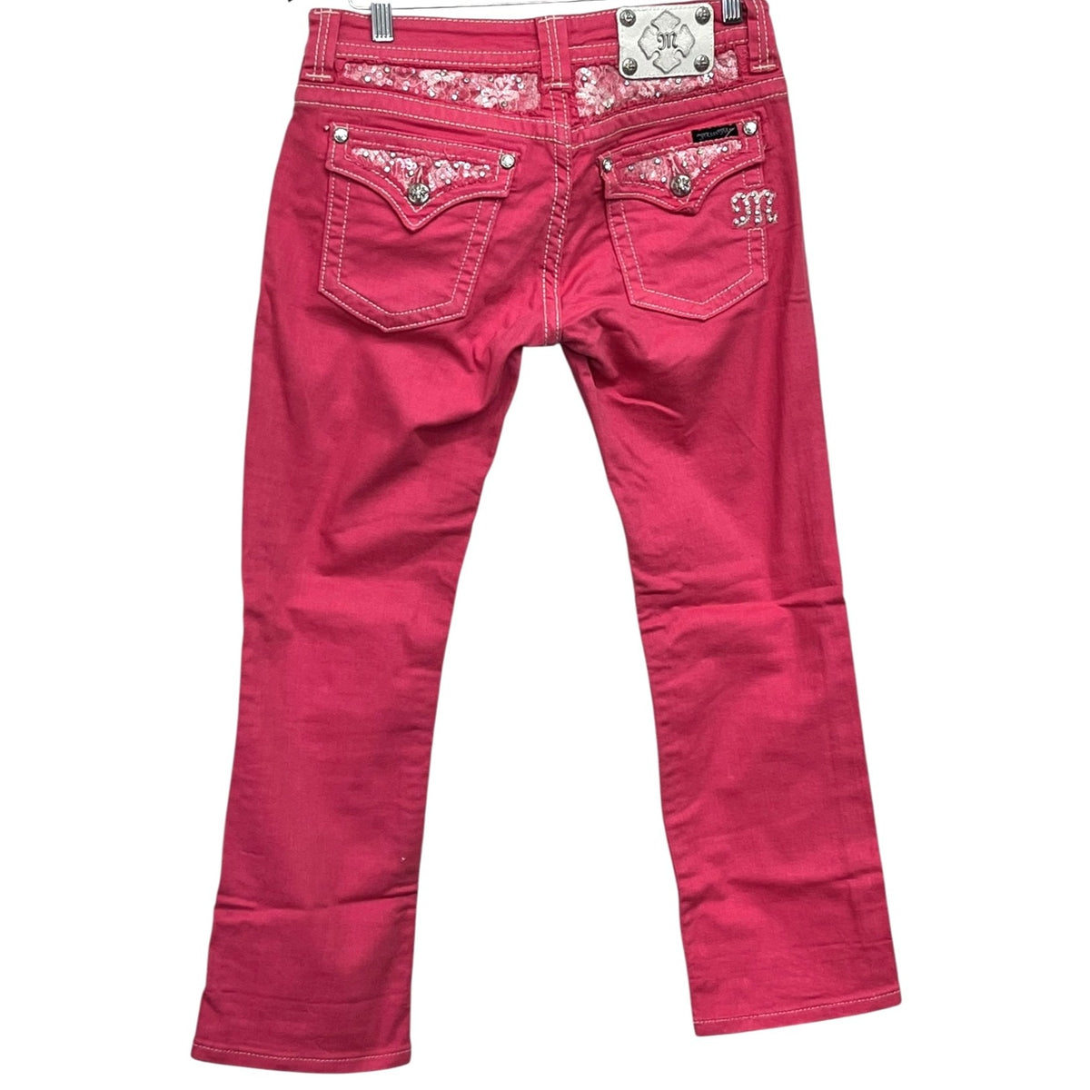 Miss Me Pink Mid-Rise Embellished Jeans Size 28