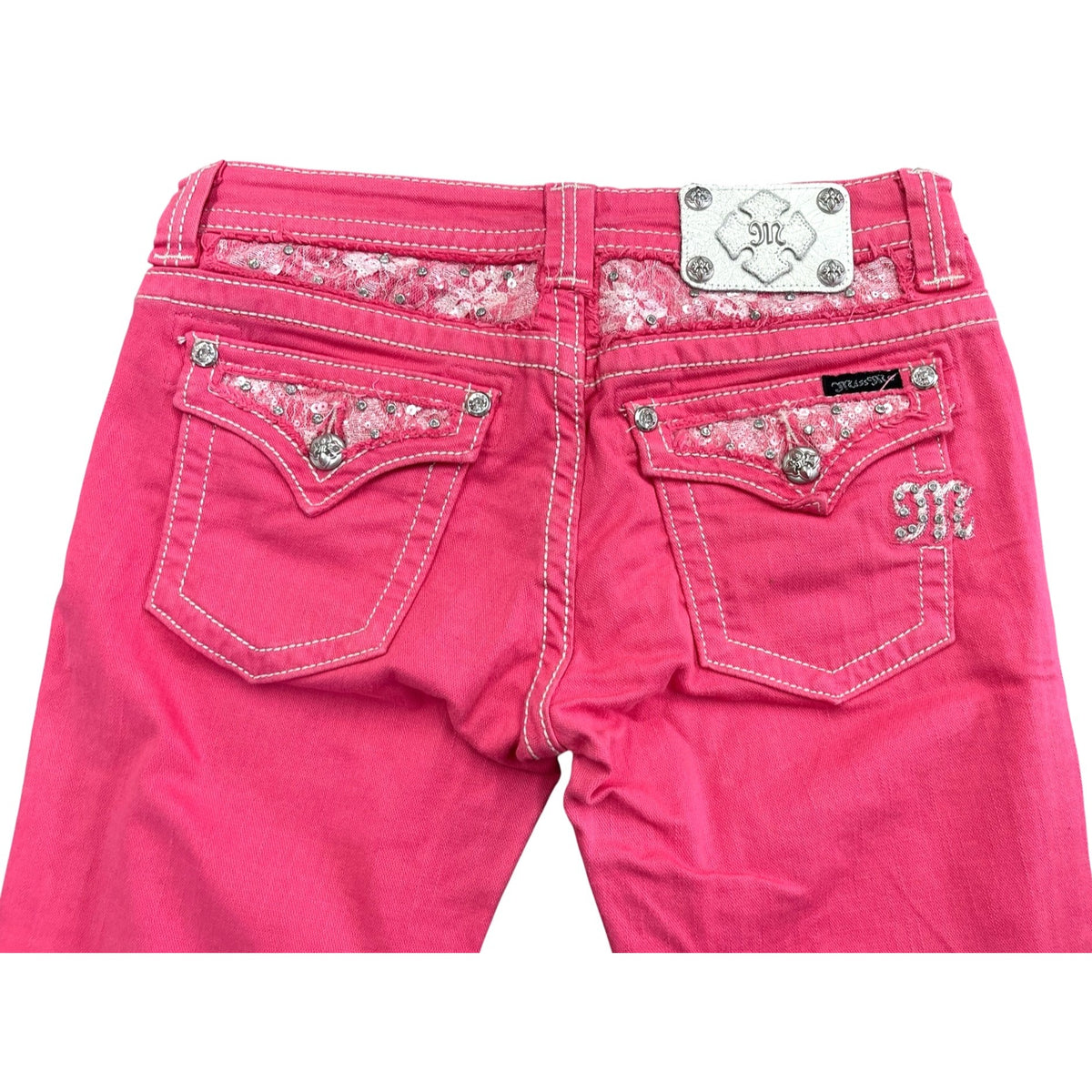 Miss Me Pink Mid-Rise Embellished Jeans Size 28