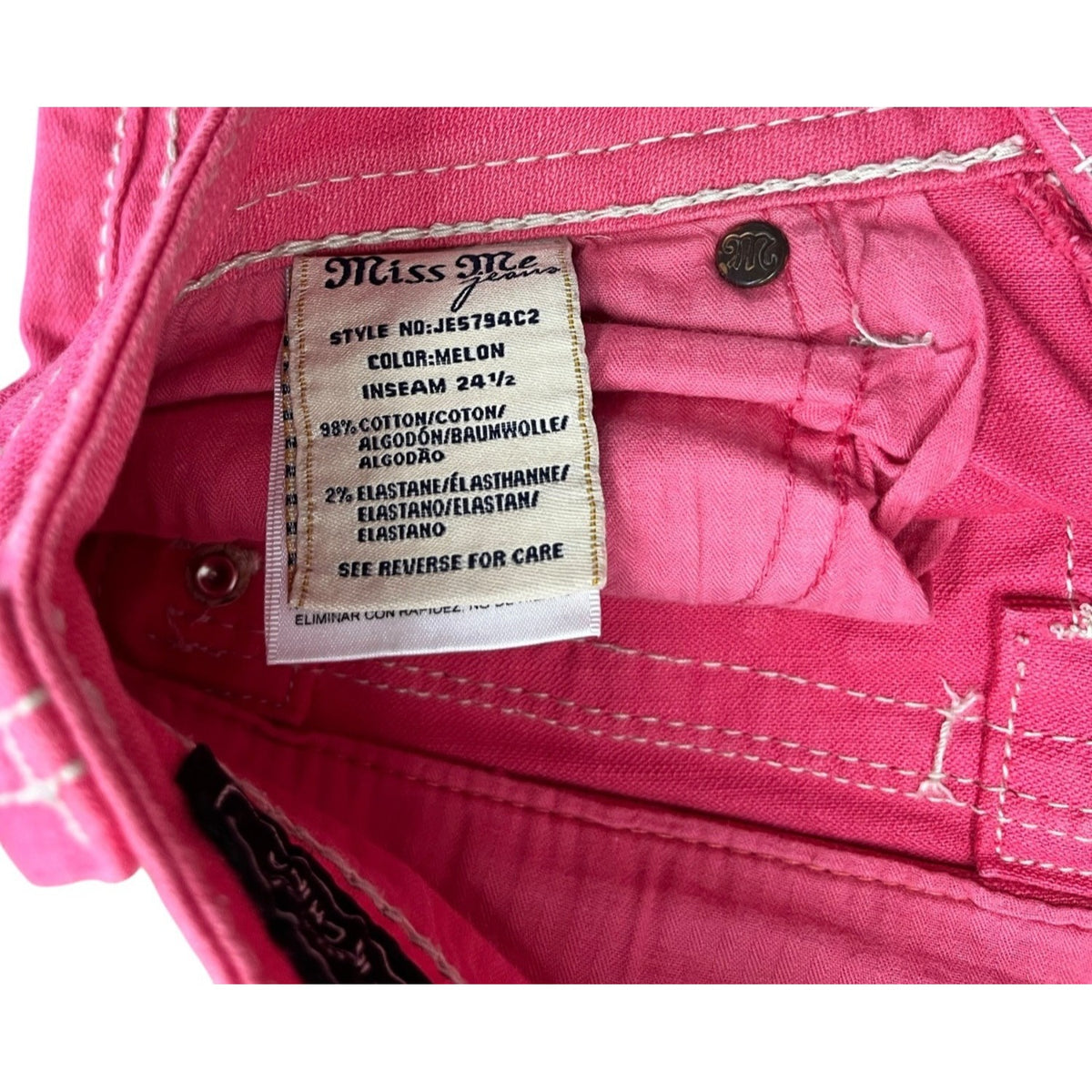 Miss Me Pink Mid-Rise Embellished Jeans Size 28