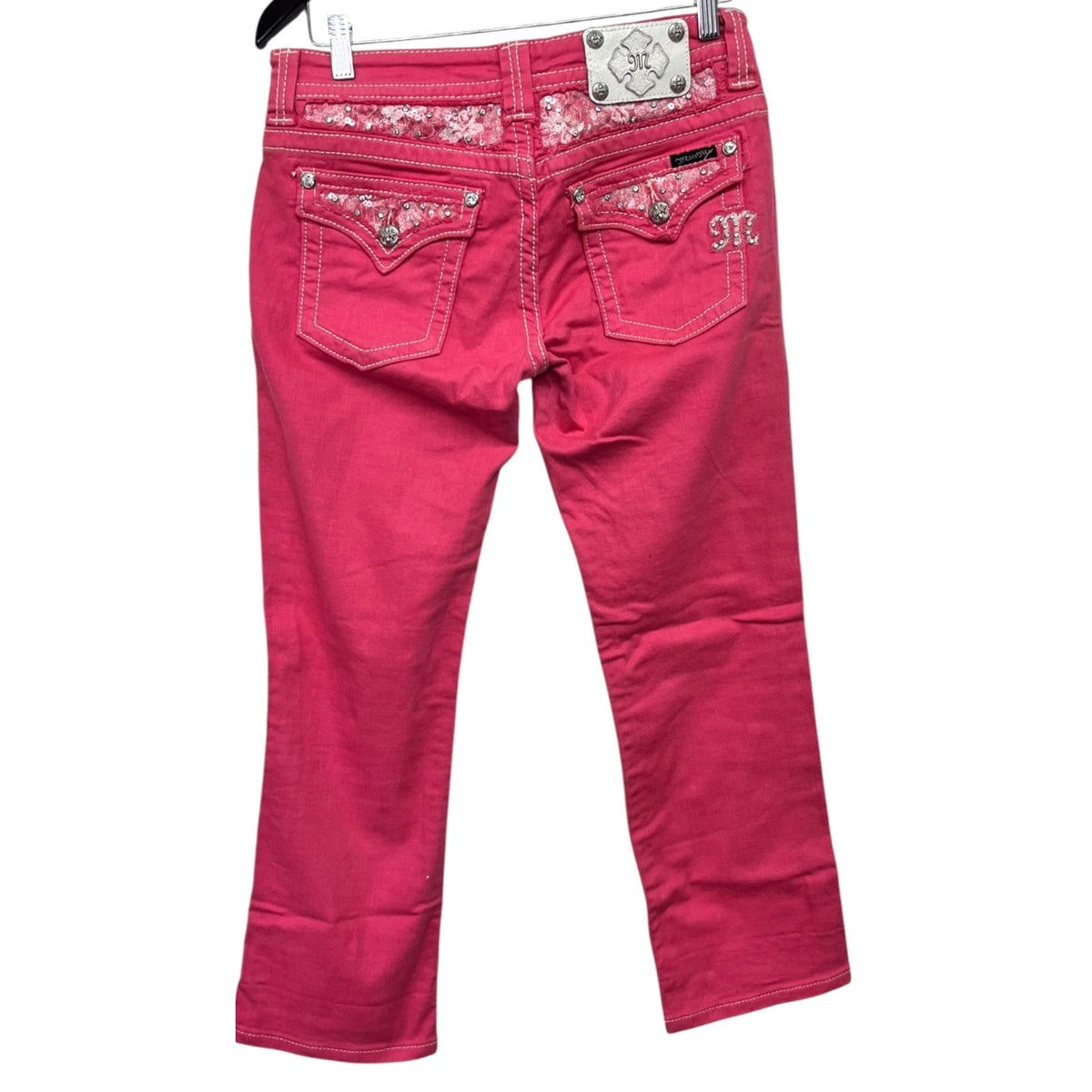Miss Me Pink Mid-Rise Embellished Jeans Size 28