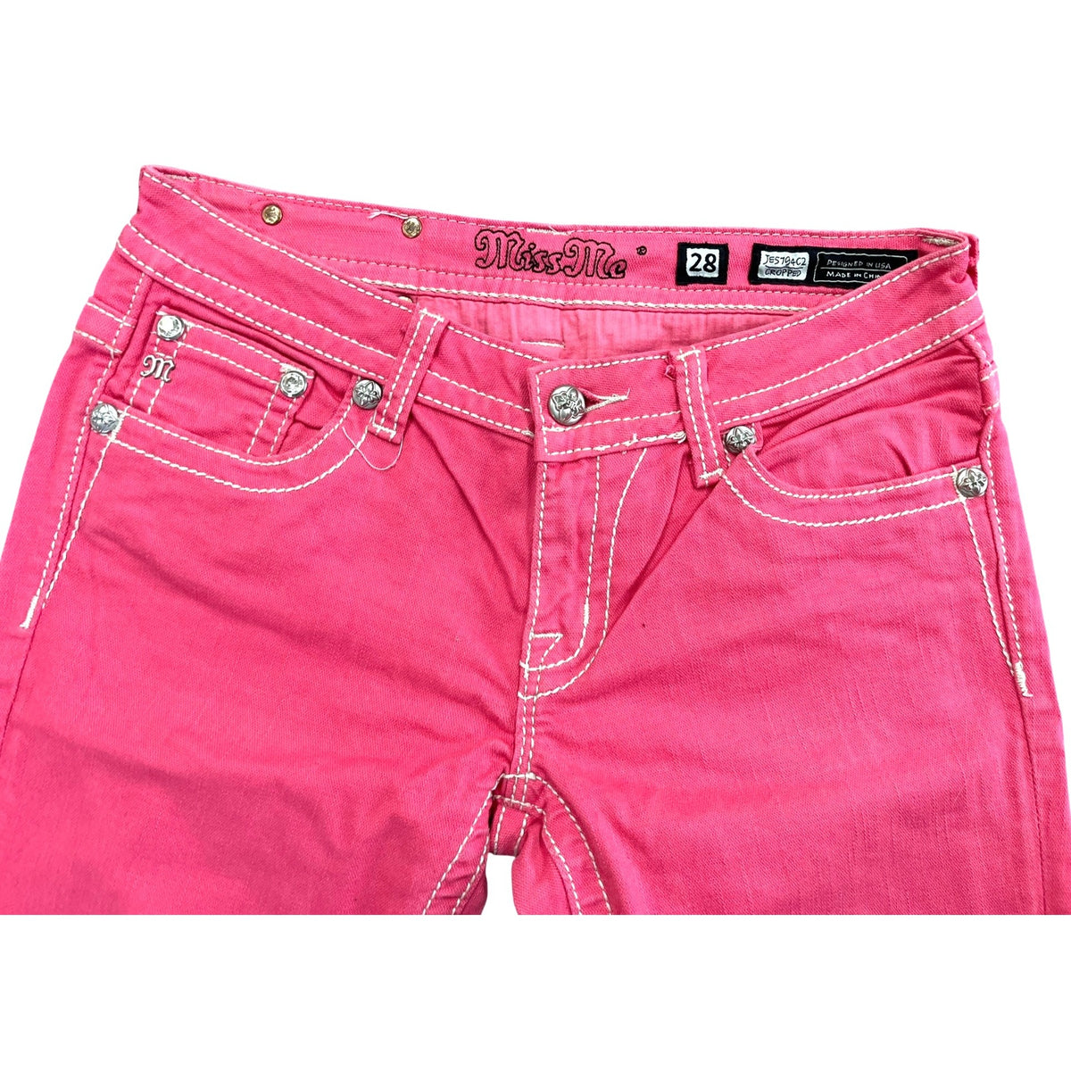 Miss Me Pink Mid-Rise Embellished Jeans Size 28
