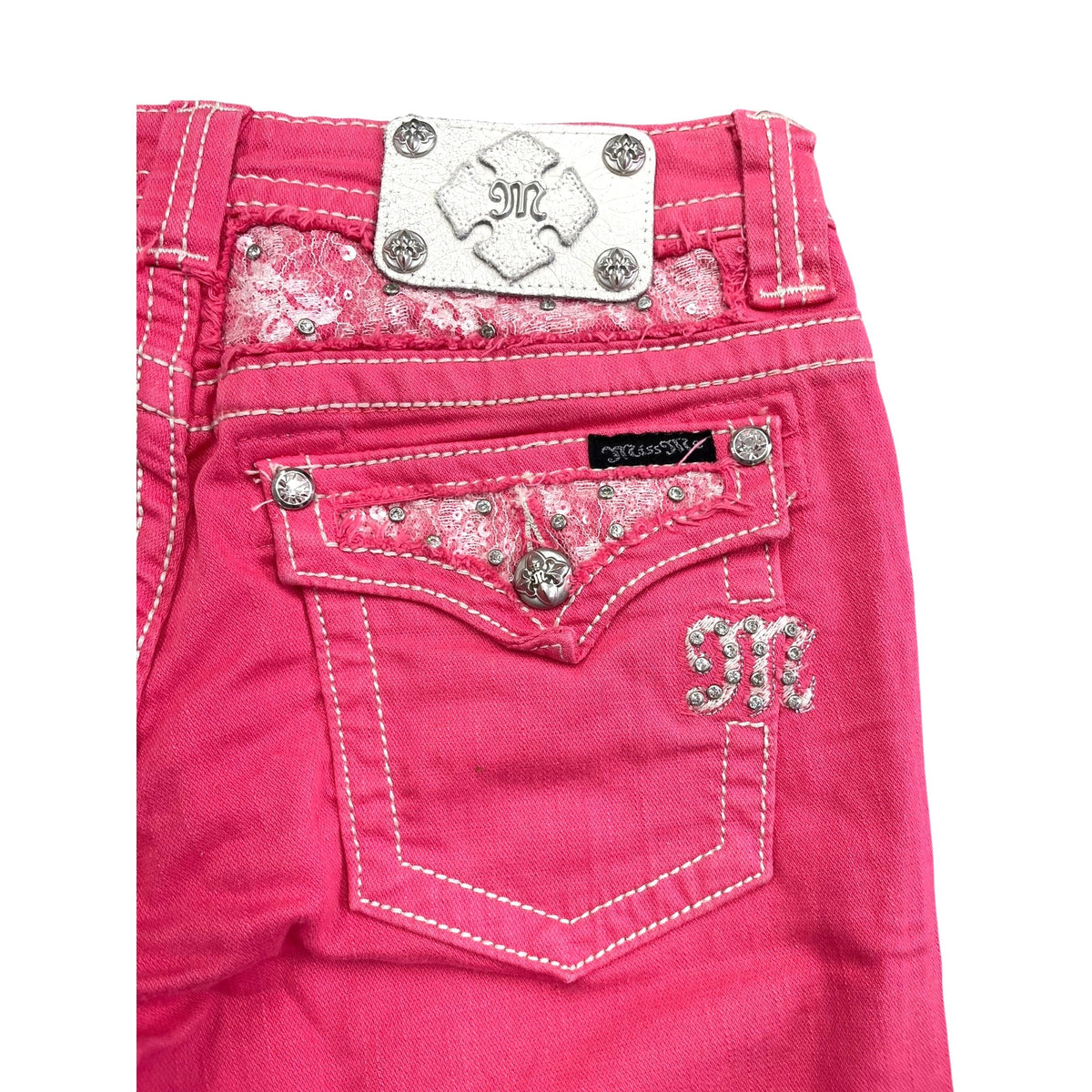Miss Me Pink Mid-Rise Embellished Jeans Size 28